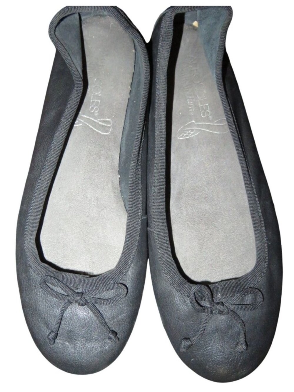 BOGO Aerosoles Black Leather Ballet Flats Comfort Footbed Antifatigue Bow 8.5